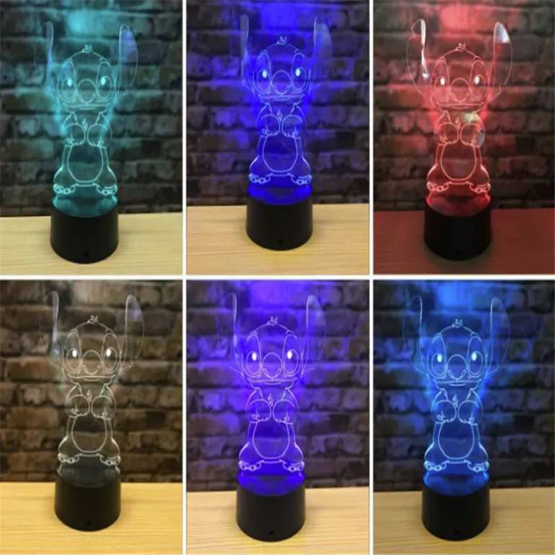 Stitch 3D Night Light Cartoon Action Figure LED Desk Lamp 7 Colors Change RBG Illusion Decorative Lamp Room Decor Kids Baby Gift