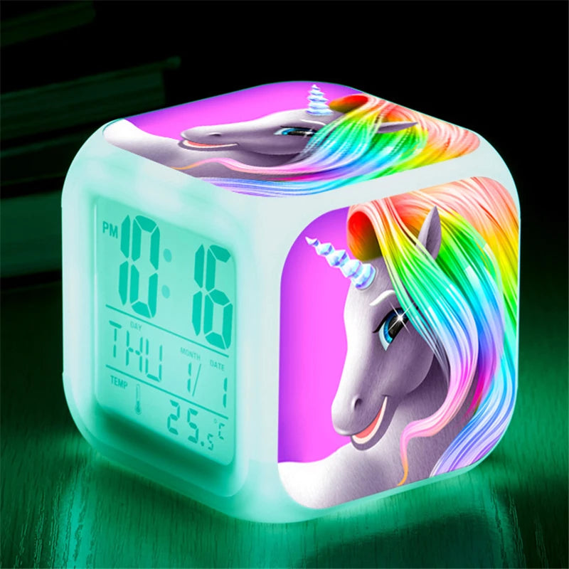 7 Color kids unicorn Lamp Alarm Clock LED Digital Clock wake up Lamp Glowing novelty Light Bedroom Desk Clock Decor Baby Gift