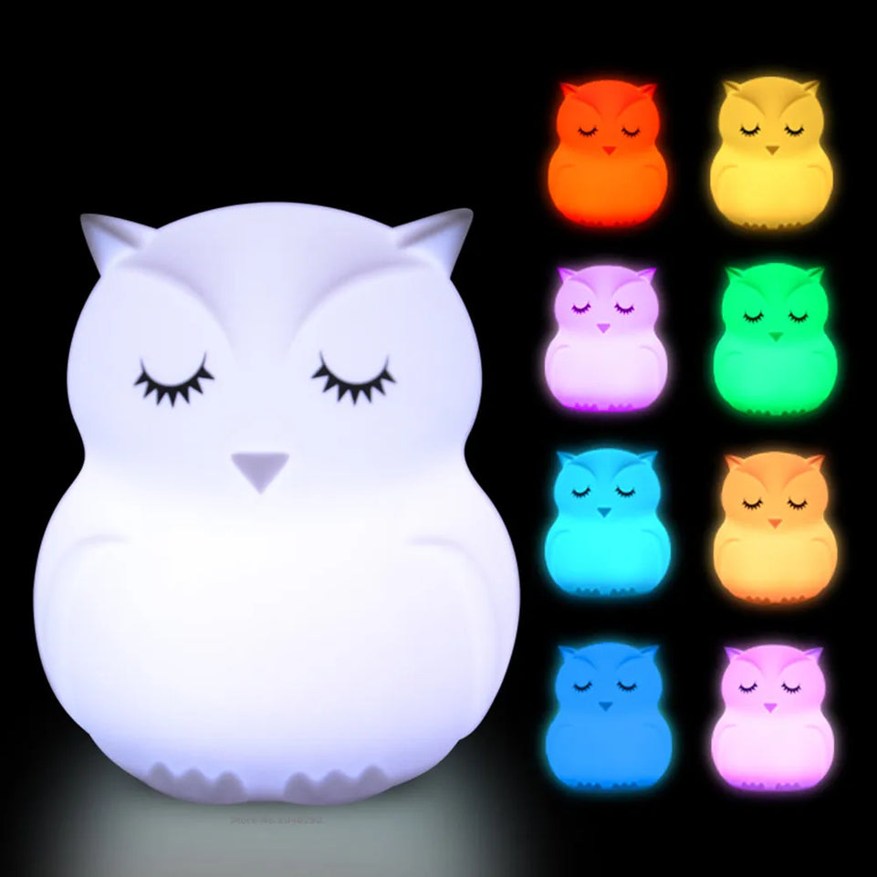 Touch Sensor RGB LED Owl Night Light Table Lamp Battery Powered Bedroom Bedside Silicone Bird Night Lamp for Children Baby Gift